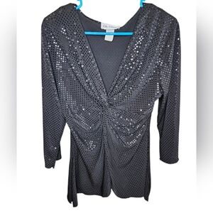 J.S. Edward - Black Sequin 3/4 Sleeve Top - Large